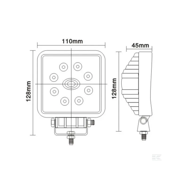 Phare de travail LED carré 24W faisceau large - Agrileader