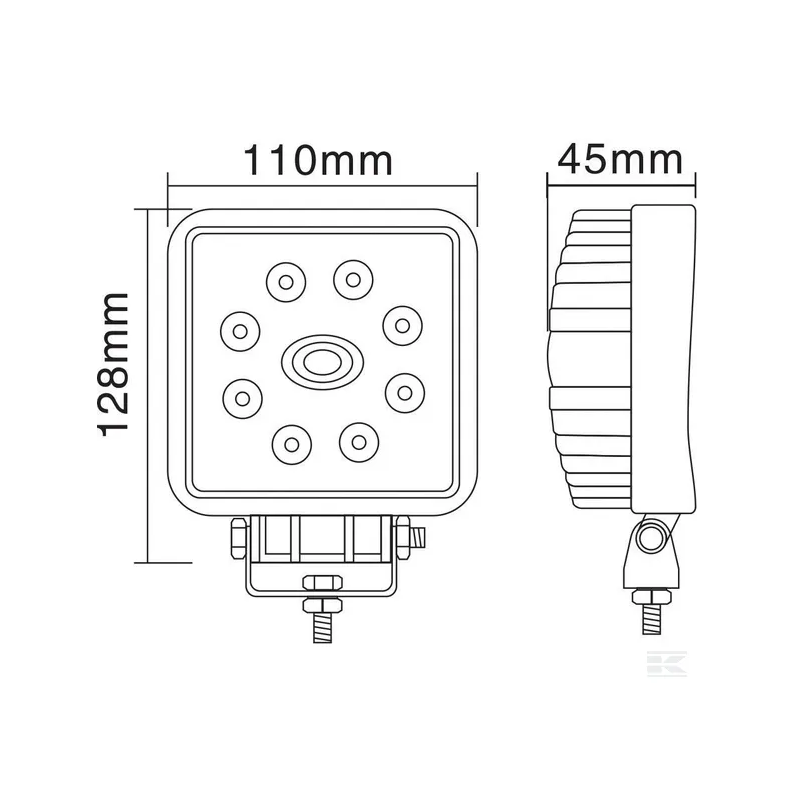 Phare de travail carré 9 leds 250234