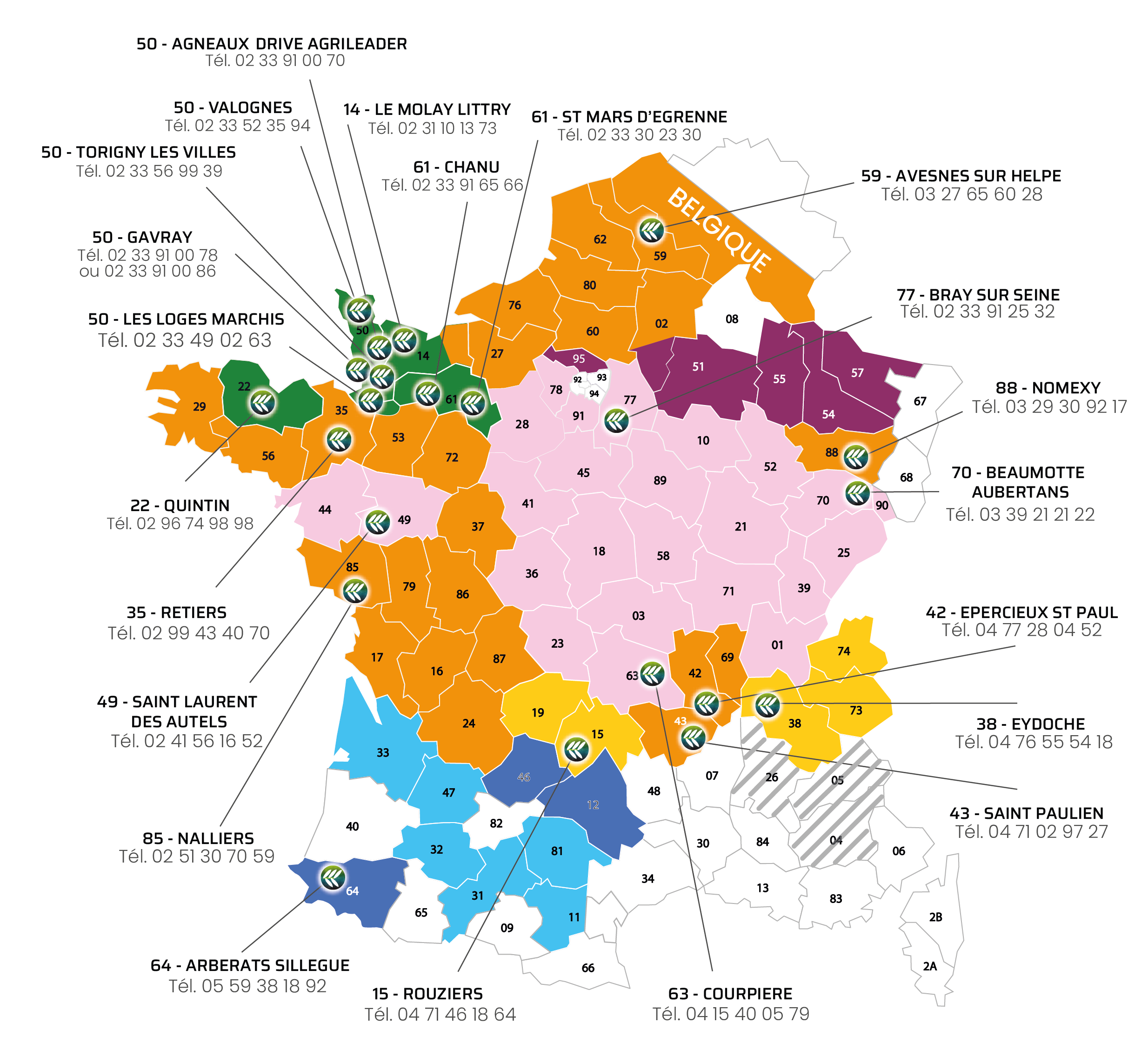 Carte des zones de tournées Agrileader